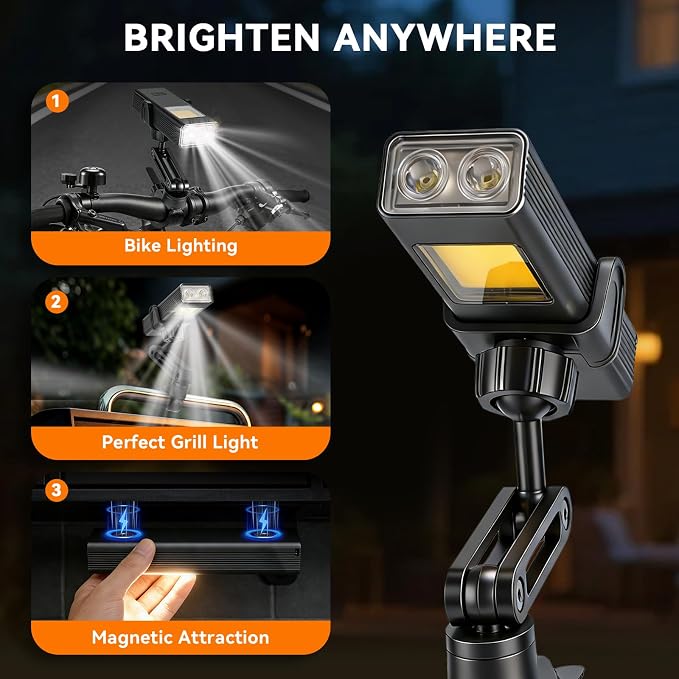 AuntyFey 2 in 1Grill Lights for Outdoor Grill with Flash Light, Magnetic LED Rechargeable Grill Light for Blackstone Griddle Accessories, BBQ Grill Flash Lights for Outdoor Adventure