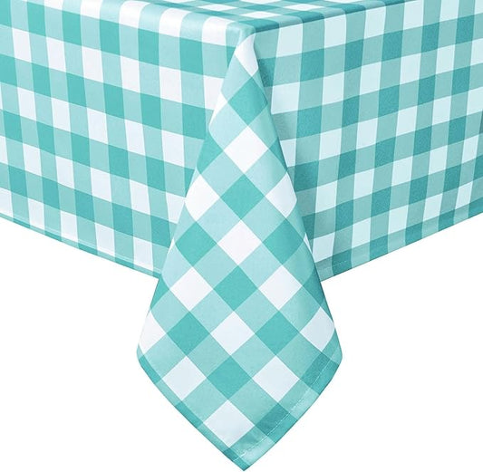 Hiasan Checkered Square Tablecloth - Stain Resistant, Waterproof and Wrinkle Resistant Washable Table Cloth for Dining Room and Outdoor Use, 54 x 54 Inch, Aqua and White Gingham Pattern