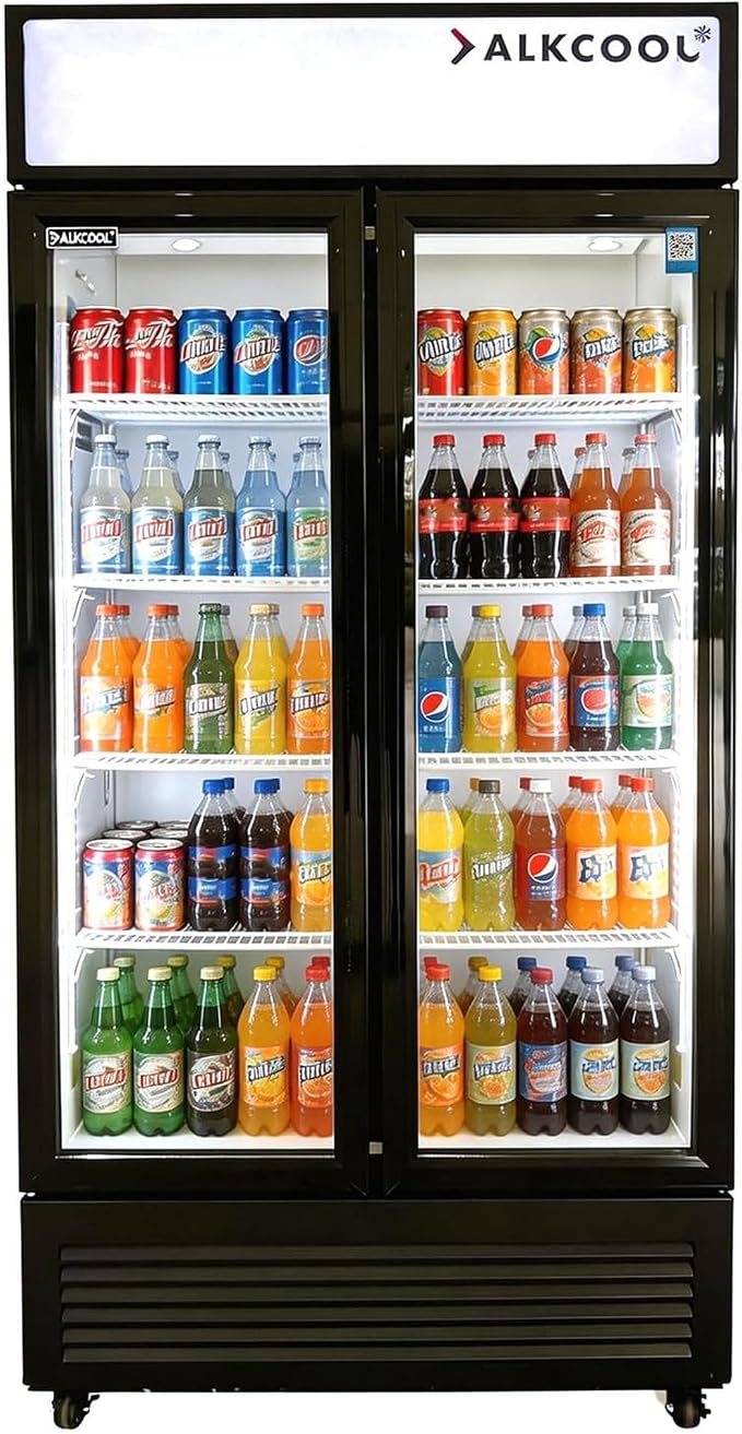 Commercial Beverage Refrigerator Display Fridge,19 Cu Ft Two Glass Door Upright Merchandiser Drink Cooler with LED Light Adjustable Shelves,ETL Approval,35.6" Wide Hinge Door