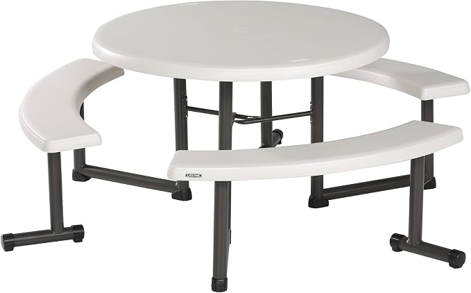 Lifetime Picnic Table 22127 44-inch Round Top Swivel Benches Almond Color Top