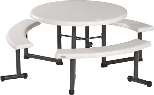 Lifetime Picnic Table 22127 44-inch Round Top Swivel Benches Almond Color Top
