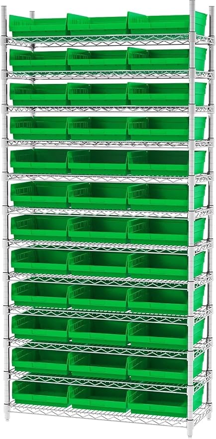 Akro-Mils 30170 Heavy Duty Plastic Shelf Bins, 12"x 11"x 4", Green, 12-Pk | Heavy Duty Nesting Storage Bins for Garage, Closet, Refrigerator, Kitchen, Cabinet, Drawer Organization, Pantry Organization