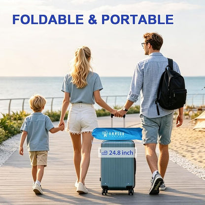 AMMSUN 6ft Folded Portable Travel Beach Umbrella with Sand Anchor Tilt Air vent UPF 50+UV Protection Fit In Suitcase Compact Foldable Telescopic umbrellas for Patio Garden Beach Pool Sky Blue