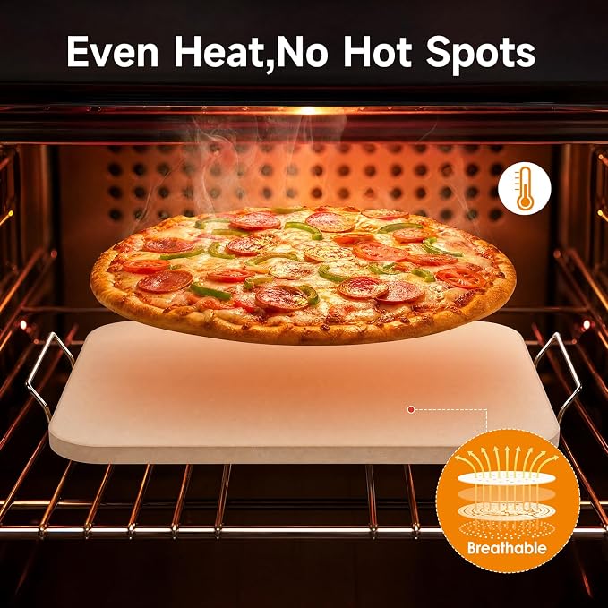 JEETEE Cordierite Pizza Stone Set, 15x12 Inch Baking Stone for Oven & Grill | Rectangular Baking Stone, Crispy Crust Results, For Homemade Pizza & Bread & BBQ, 6PCS Pizza Cooking Stone Set