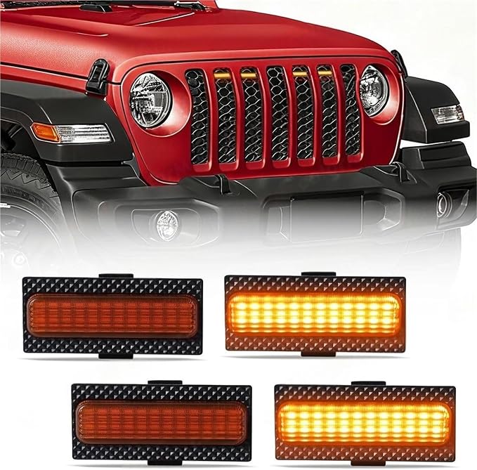 For Jeep Wrangler JL 2024 2025 Led Grill Grille Lights Front Bumper Daylights Daytime Running White Yellow Car Accessories 4pcs(LED White)