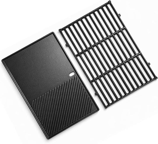 17.5"×11.9" Cast Iron Grill Griddle & Cooking Grates Set - 7598/7638 Replacement for Weber Spirit 300 & Spirit II 300 (E/S-310 · 320 · 330), Genesis Silver/Gold B&C & More Grills