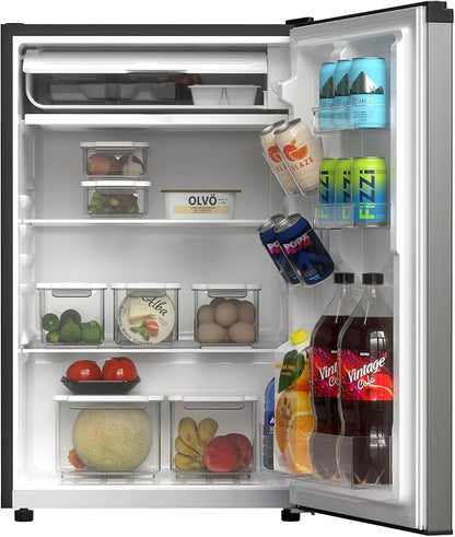 TCL 4.5 Cu. Ft. Compact Single Door Refrigerator, Small, Silver | 4.5-Cu. Ft. Compact Single Door Refrigerator, Silver, No Freezer, for Bedroom, Dorm, Office, Kitchen