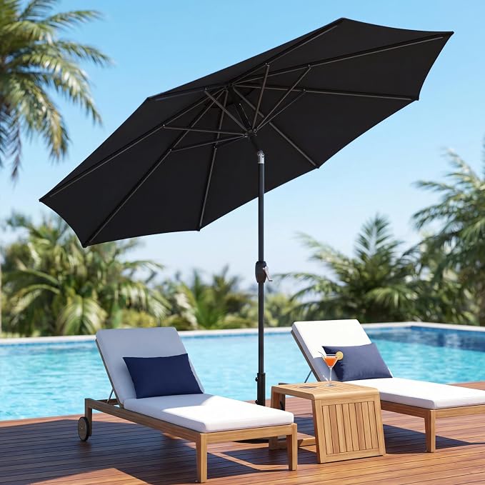 Greesum 9FT Outdoor Patio Umbrella, Table Umbrella for Yard, Market, Heavy-Duty Waterproof Pool Umbrella with 8 Sturdy Ribs, UV Protection for Beach, Deck, Garden, Backyard