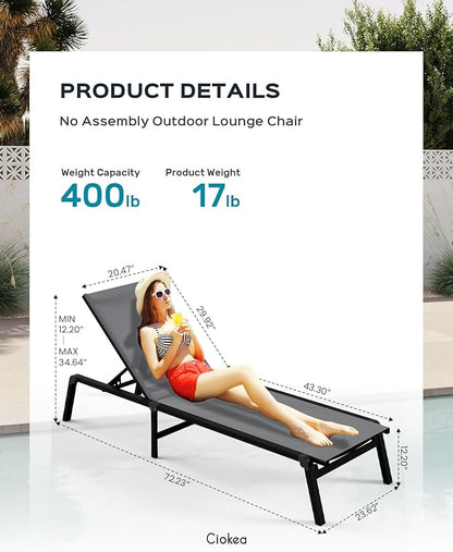 Ciokea Aluminum Foldable Lounge Chairs Set of 4 with 3 Outdoor Aluminum Side Table, Perfect Match, Suitable for Courtyard, Balcony, Lawn and Other Scenes, Grey