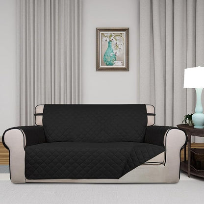 PureFit Reversible Quilted Couch Covers for Dogs Loveseat Sofa Cover 54" | Black/Black, Water Resistant Couch Protector, Washable Pet Couch Cover with Non Slip and Elastic Straps For Kids