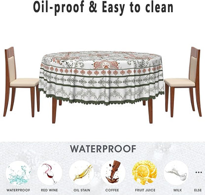 Rustic Floral Tablecloth 60x60 Inch Round Green Pink Flower Boho Spring Wrinkle Resistant Table Cloth Washable Seasonal Retro Circle Table Cover for Home Restaurant Picnic Camping 60x60 Inch