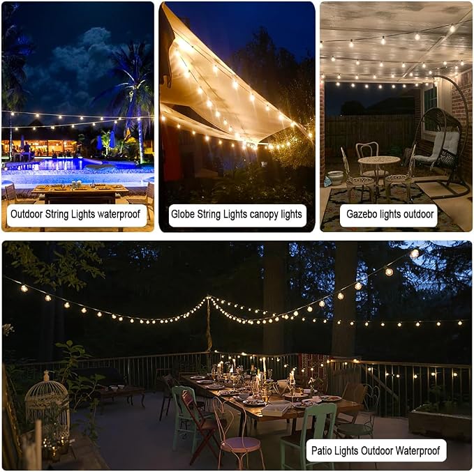 Outdoor String Lights Waterproof Patio Lights 200FT with 100+4 Shatterproof G40 LED Edison Outdoor String for Party Backyard Gazebo Pegola Cafe, 2Pack x 100ft