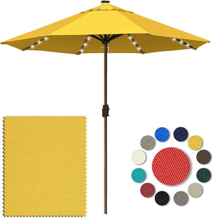Eurmax USA 10-Year-Non-Fading 10FT Outdoor Patio Market Umbrella with LED Lights,UPF50+ UV Resistant,Heavy Duty Commercial Grade,Crank Lift Design,Windproof Vented Top for Garden,Pool,Sunflower Yellow
