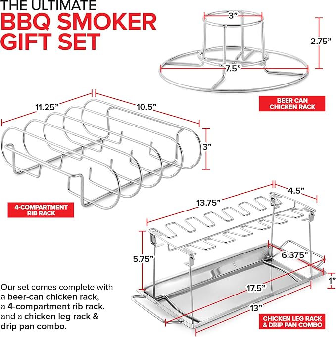Modern Innovations Grill Racks, Chicken Leg Rack Drumstick Holder, Beer Can Chicken Holder Butt Stand, BBQ Smoke Rib Rack, Smoker Accessories Gifts For Men, Smoking and Grilling Gift Set