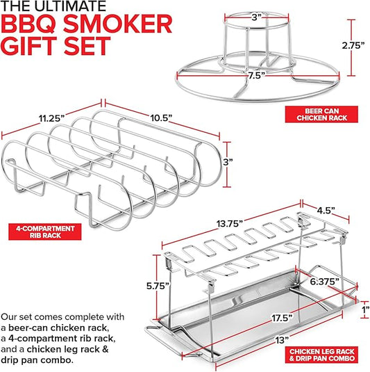 Modern Innovations Grill Racks, Chicken Leg Rack Drumstick Holder, Beer Can Chicken Holder Butt Stand, BBQ Smoke Rib Rack, Smoker Accessories Gifts For Men, Smoking and Grilling Gift Set
