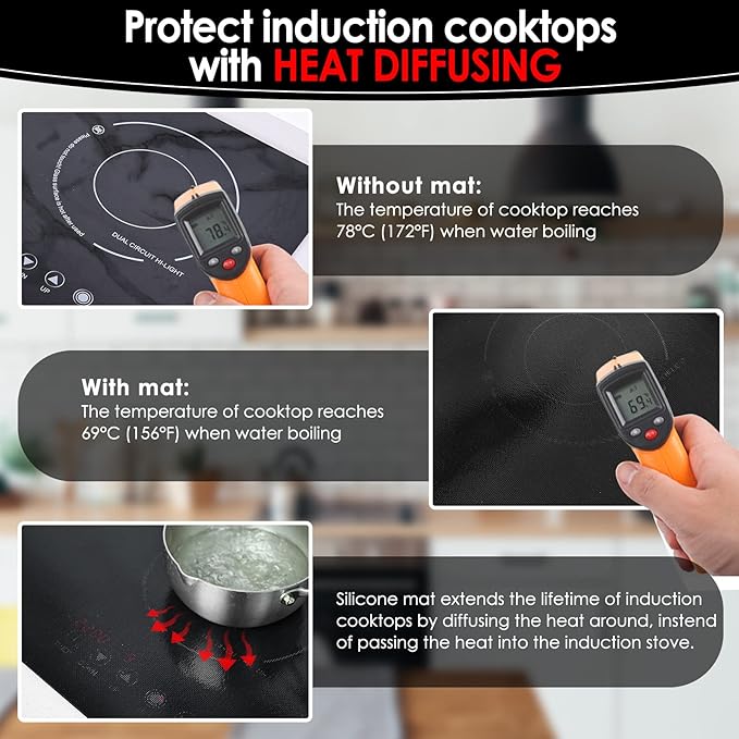 KitchenRaku Large Induction Cooktop Protector Mat 21.2x35.4 IN,Translucent (Magnetic) Electric Stove Burner Covers Antiscratch as Glass Top Stove Cover or Electric Stove Top (21.2x35.4 Inch L)