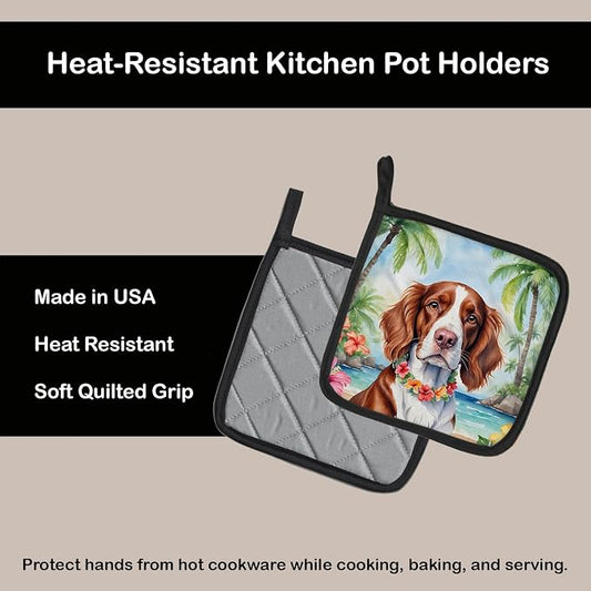 Caroline's Treasures Welsh Springer Spaniel Luau Pair of Pot Holders Kitchen Heat Resistant Pot Holders Sets Oven Hot Pads for Cooking Baking BBQ, 7 1/2 x 7 1/2