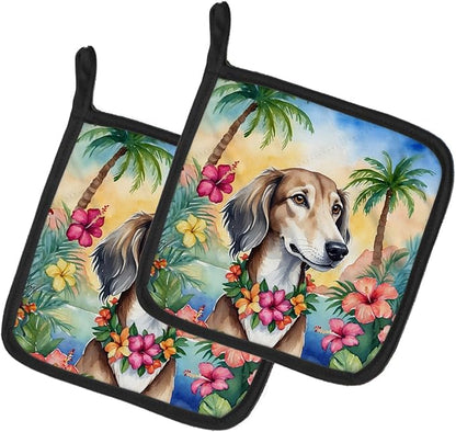 Caroline's Treasures Saluki Luau Pair of Pot Holders Kitchen Heat Resistant Pot Holders Sets Oven Hot Pads for Cooking Baking BBQ, 7 1/2 x 7 1/2