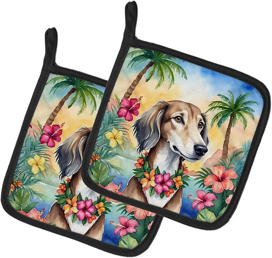 Caroline's Treasures Saluki Luau Pair of Pot Holders Kitchen Heat Resistant Pot Holders Sets Oven Hot Pads for Cooking Baking BBQ, 7 1/2 x 7 1/2