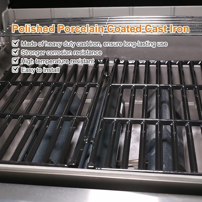 Uniflasy 17.5" Porcelain-Enameled Cast Iron Grill Grates for Weber Spirit E-210 S-210 E-220 S-220, Spirit I & II 200 Series with Front Control, 7637 Polished Grill Grate Replacement Parts, 2-Pack