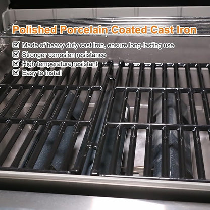 Uniflasy 17.5" Porcelain-Enameled Cast Iron Grill Grates for Weber Spirit E-210 S-210 E-220 S-220, Spirit I & II 200 Series with Front Control, 7637 Polished Grill Grate Replacement Parts, 2-Pack