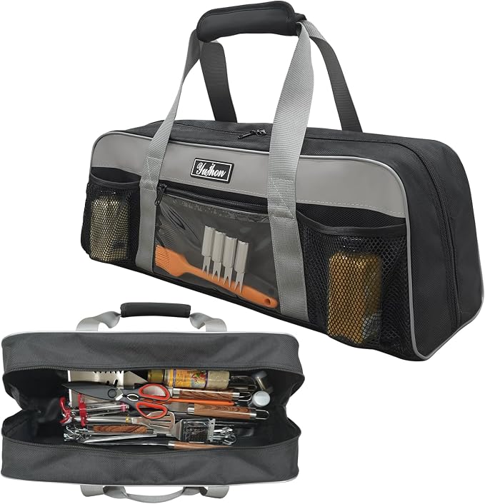 22 Inch Grill Tool Storage Bag, Heavy-Duty 1680D Oxford Organizer | Water-resistant protection; Fits long BBQ utensils; Easy to carry; For camping, RV and tailgating; Bag only