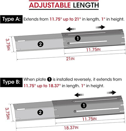 Unicook Adjustable Grill Heat Plate, Extends from 11.75" up to 21" Length, 3.75" Width, Porcelain Steel Grill Burner Cover, Heavy Duty Heat Shield, Flame Tamer Replacement Parts for Gas BBQ, 5 Pack