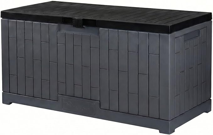 YITAHOME 120 Gallon Large Deck Box, Resin Outdoor Storage Box for Outdoor Pillows, Garden Tools and Pool Supplies, Waterproof, Lockable, Dark Gray