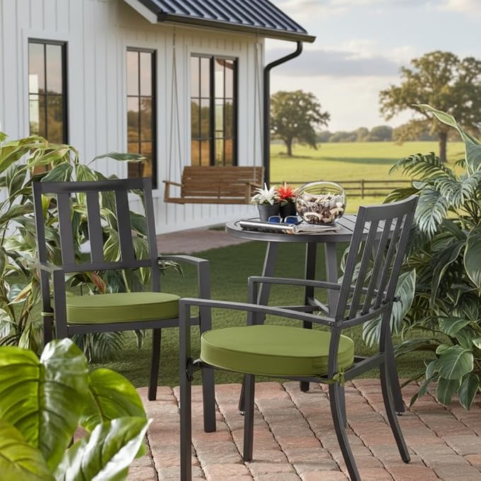 Set of 2 Outdoor 18 inch Round Patio Dining Chair Pads – Comfortable Fiber-Filled Seat Cushions with Ties, Reversible Polyester Fabric - Hunter Green