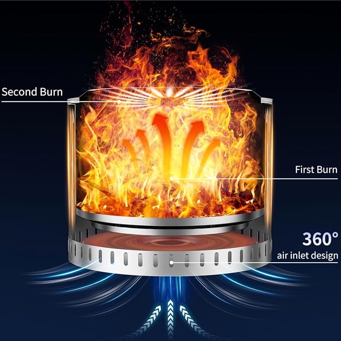 OutVue 22 inch Stainless Steel Smokeless Fire Pit, Outdoor Smokeless Firepit, Wood Burning Fire Pits for Camping, Bonfire, Low Smoke Firepit for Outside (Vertical Hole)