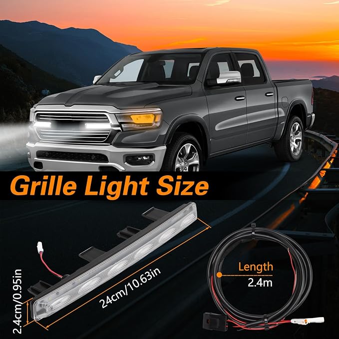FUSCH Pair of LED Front Grille Lights Compatible with 2019-2024 Dodge Ram 1500, Waterproof Exterior Grille Trim Lamp with Wiring Harness Kit, Radiator Grille Light Fit for Big Horn Laramie Tradesman