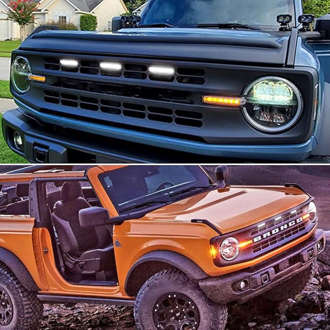 3PCS for 2021 2022 2023 Bronco Accessories Front LED Grill Light 2/4-Door White OEM Smoked Grille Lights
