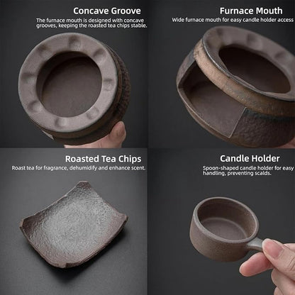 Zen Incense Burner Kit,Ceramic Aromatherapy Burner for Cedar Essential Oil Burner,Tea Light Teapot Warmer Candle Holder for Home Office Meditation Relaxation Decor