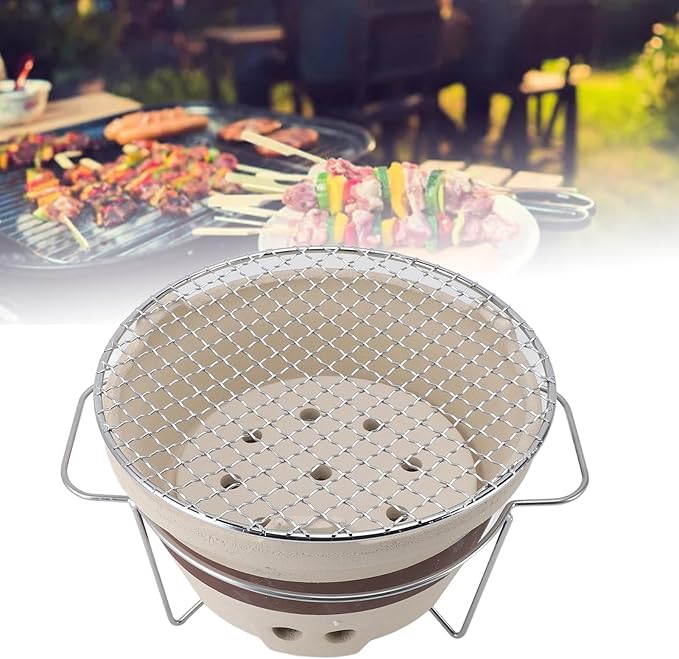 Clay Stove, Multifunctional Portable Clay Ceramic Charcoal Stove with Tea Boiler Chinese Indoor and Outdoor Clay Grilling Tea Making Stove with Grill for Home Camping