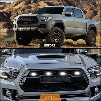 White Grille Lights For Tacoma TRD Pro 2016-2022, 4Pcs Smoked Shell LED Front Grill Light with Wire Harness And Fuse