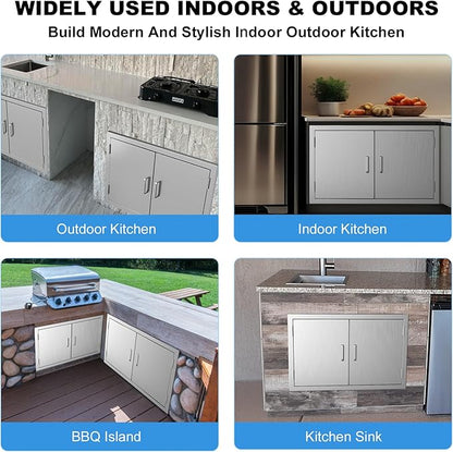 Outdoor Kitchen Door 36" W x 21" H-304 Stainless Steel Never Rust Cabinet Door-Double Layer-BBQ Access Doors-Weatherproof GrillDoor-Flush Mount BBQ Island Doors-MetalDoor for Outdoor Indoor Kitchen