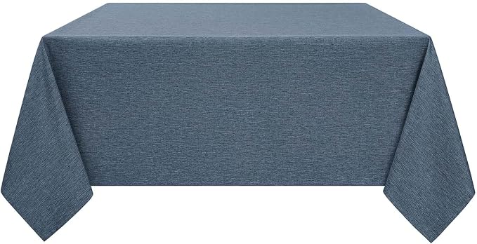 Decorelia Faux Linen Square Tablecloth for Dining Room,Waterproof Texture Decorative Farmhouse Rustic Table Cloth for Indoor Outdoor Party Holiday Banquet Picnics Patio,52x52 Inch (Square),Denim Blue