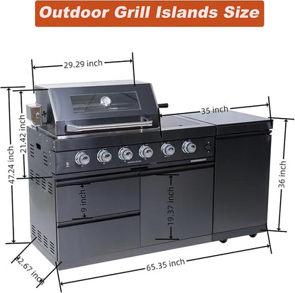 BBQ Island Outdoor Kitchen: 46-Inch 4-Burner 72000 BTU Modular Outdoor Grill Islands + Side Burner + Rotisserie + Granite Countertops for Backyard Family Gatherings Small Business