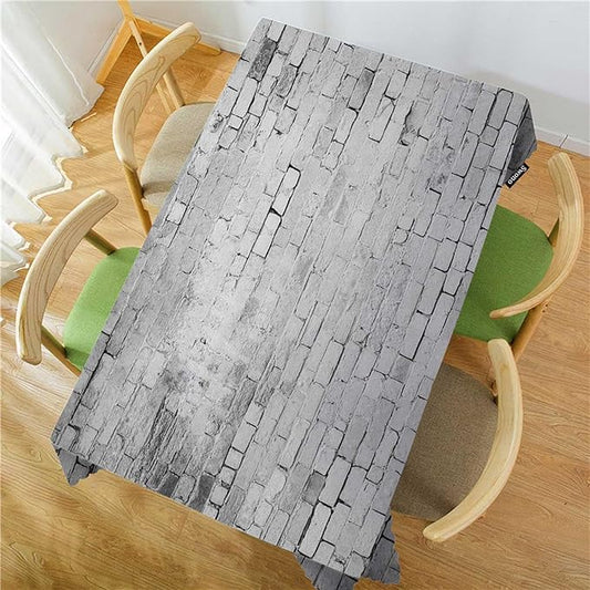 Swono Wall Texture Rectangle Tablecloth White Grunge Brick Wall Table Cloth Dining Table Cover for Home Kitchen Restaurant Party Buffet Picnic, 52x70 Inch