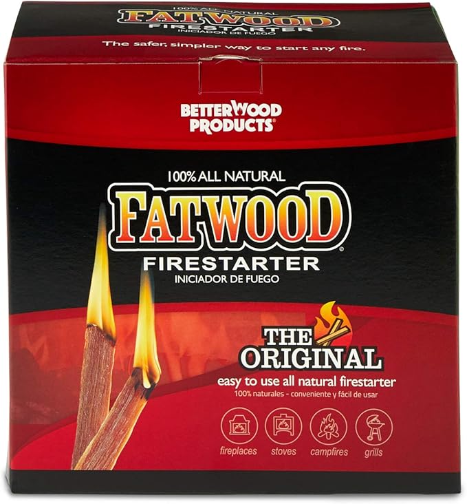 Betterwood 5lb Fatwood Natural Pine Firestarter (3 Pack) for Campfire, BBQ, or Pellet Stove; Non-Toxic and Water Resistant