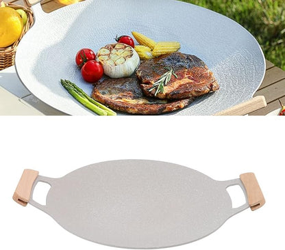 Korean BBQ Grill Pan, Nonstick Stovetop Grill Plate with Handles, Aluminum Round Griddle Pan Compatible with Gas Stove, Induction Cooktop, Oven, Grills, Indoor Outdoor Grilling (34cm / 13.4in)