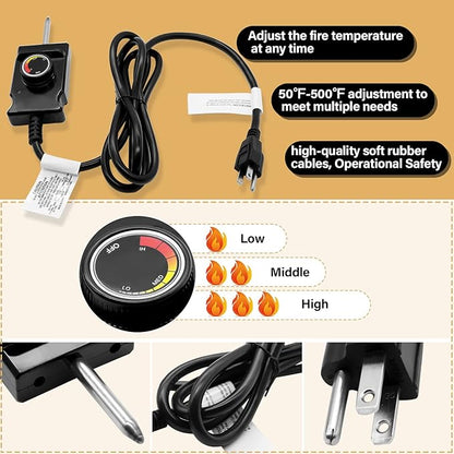 1500 Watt Heating Element Compatible with Masterbuilt Electric Smoker and Grill, with Adjustable Thermostat Cord Controller, Replacement Parts for Masterbuilt Smokers & Turkey Fryers