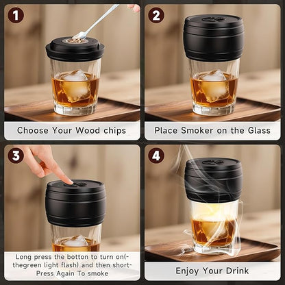 Electric Whiskey Smoker Kit Built-in Lighter, Rechargeable Old Fashioned Cocktail Bourbon Drink Smoker kit with 6 Wood Chips Whisky Kit Gifts for Men Dad Husband Boyfriend Mens