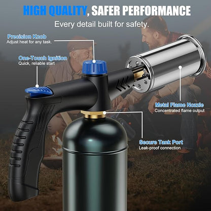 Powerful propane torch gun Ergonomic handle, One-Touch Ignition, Adjustable Flame, Flame Thrower with One-Piece Safety Design Ideal for Grill & Cooking, Sous Vide, Searing Steak, BBQ, Campfire Starter