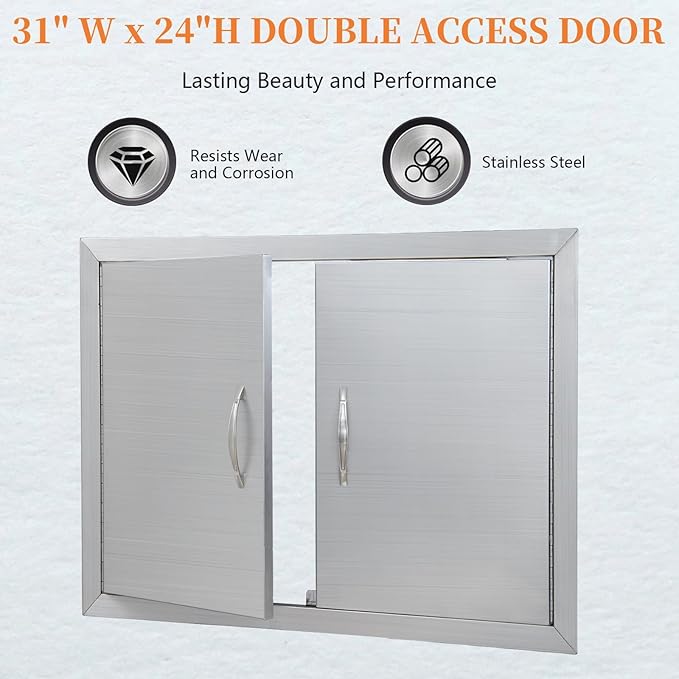 Outdoor Kitchen Doors 31" W x 24" H, Stainless Steel BBQ Access Doors, Flush Mount BBQ Door for Outside Kitchen Grilling Station, Barbeque Oven Island, Storage Cabinet Door