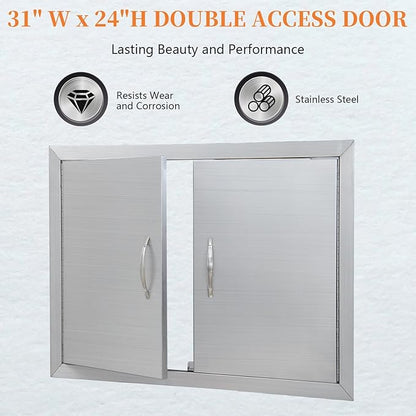 Outdoor Kitchen Doors 31" W x 24" H, Stainless Steel BBQ Access Doors, Flush Mount BBQ Door for Outside Kitchen Grilling Station, Barbeque Oven Island, Storage Cabinet Door