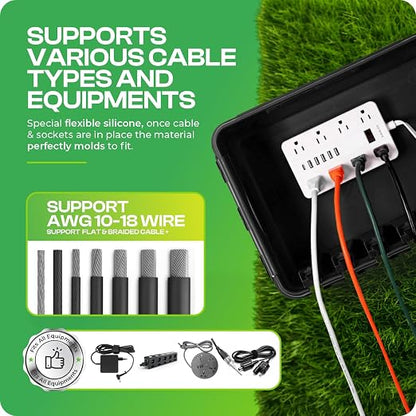 SockitBox – The Original Weatherproof Connection Box – Indoor & Outdoor Electrical Power Cord Enclosure for Timers, Extension Cables, Reels, Transformers, Power Strips, Lights & Tools – Large – Black