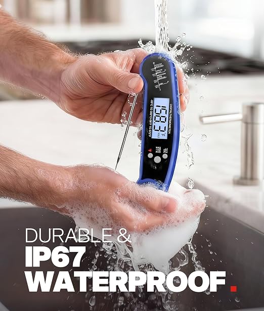 Digital Meat Thermometer, Instant Read Food Thermometer for Cooking, Blue | Fast Response, Waterproof, Backlit Display for Grilling, Air Fryer, Smoker, Kitchen Gadgets, Gift for Dad Men