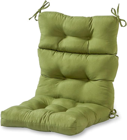 Outdoor Tufted High-Back Chair Cushions, One-Piece Hinged Seat and Back Design, Reversible with 4 Ties, Durable Polyester Fabric, Recycled Fiber Fill - Single, Hunter Green