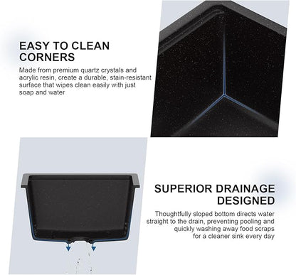 Mocoloo 18 Inch Undermount Granite Composite Bar Sink - 18 x 18 Matte Black Ledge Workstation Kitchen Sinks, Composite Quartz Single Bowl Under Counter Bar Prep Rv Sink Basin